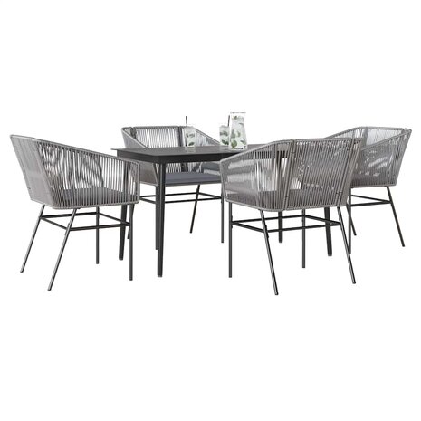 5-delige Tuinset met kussens poly rattan glas grijs