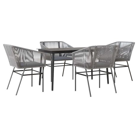5-delige Tuinset met kussens poly rattan glas grijs