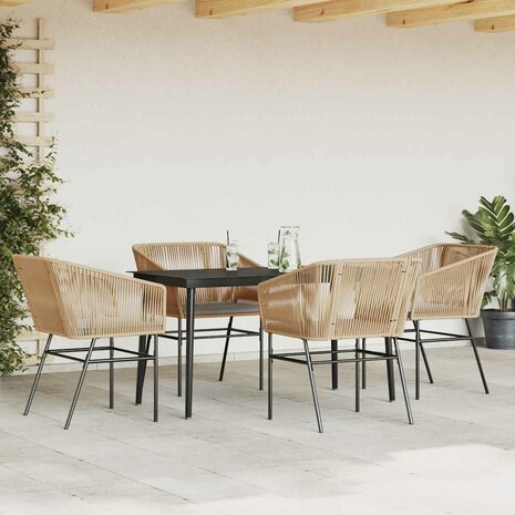 5-delige Tuinset met kussens poly rattan glas bruin