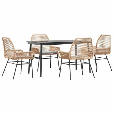 5-delige Tuinset met kussens poly rattan glas bruin
