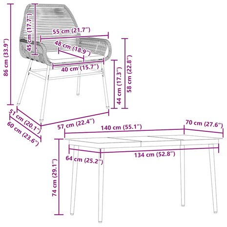 5-delige Tuinset met kussens poly rattan glas bruin