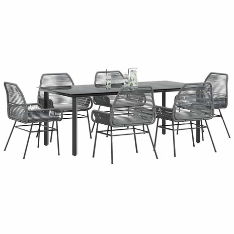 7-delige Tuinset met kussens poly rattan glas grijs