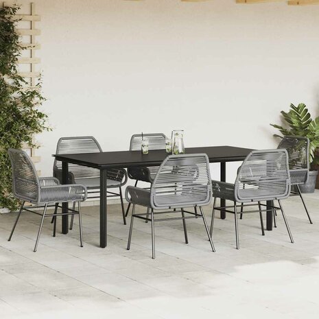 7-delige Tuinset met kussens poly rattan glas grijs