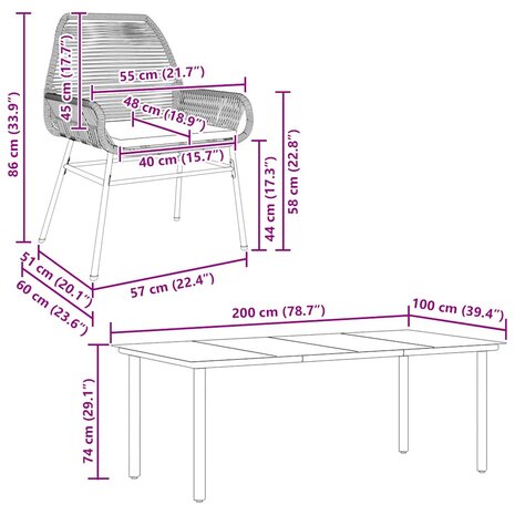 7-delige Tuinset met kussens poly rattan glas grijs