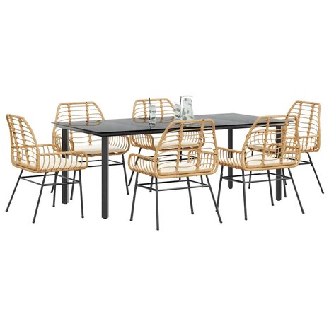 7-delige Tuinset met kussens poly rattan glas bruin