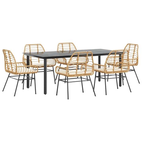 7-delige Tuinset met kussens poly rattan glas bruin