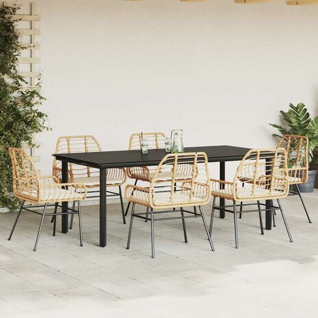 7-delige Tuinset met kussens poly rattan glas bruin