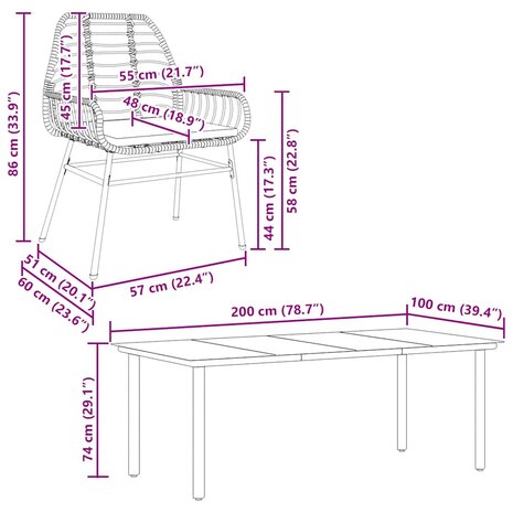 7-delige Tuinset met kussens poly rattan glas bruin