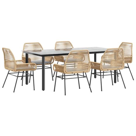 7-delige Tuinset met kussens poly rattan glas bruin