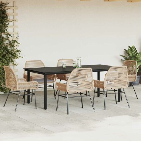 7-delige Tuinset met kussens poly rattan glas bruin
