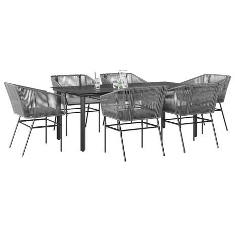 7-delige Tuinset met kussens poly rattan glas grijs