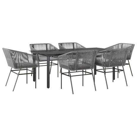 7-delige Tuinset met kussens poly rattan glas grijs