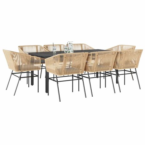 9-delige Tuinset met kussens poly rattan glas bruin