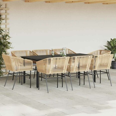 9-delige Tuinset met kussens poly rattan glas bruin
