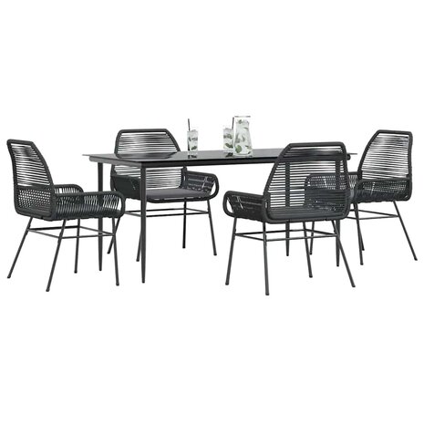 5-delige Tuinset met kussens poly rattan glas zwart
