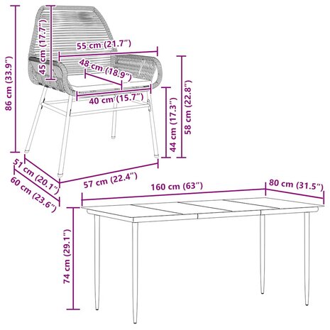 5-delige Tuinset met kussens poly rattan glas zwart