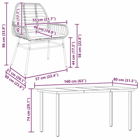 7-delige Tuinset met kussens poly rattan glas zwart