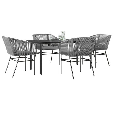 5-delige Tuinset met kussens poly rattan glas grijs