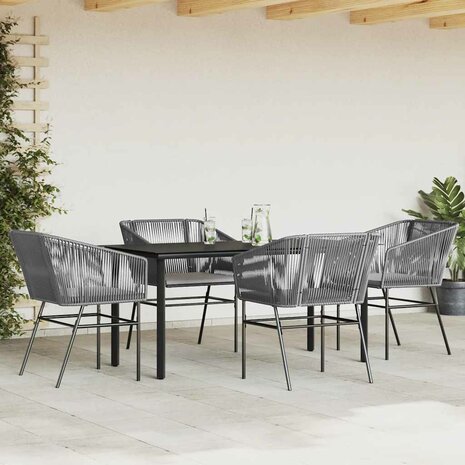 5-delige Tuinset met kussens poly rattan glas grijs