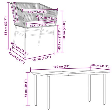 5-delige Tuinset met kussens poly rattan glas grijs
