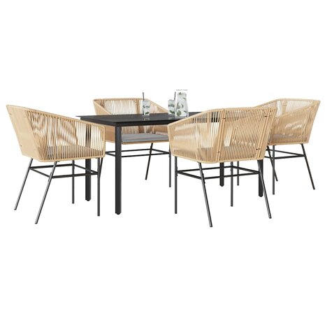 5-delige Tuinset met kussens poly rattan glas bruin