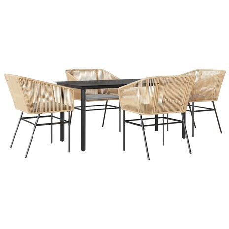 5-delige Tuinset met kussens poly rattan glas bruin