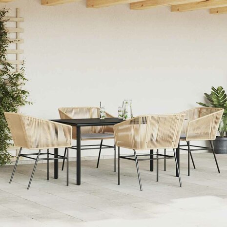 5-delige Tuinset met kussens poly rattan glas bruin