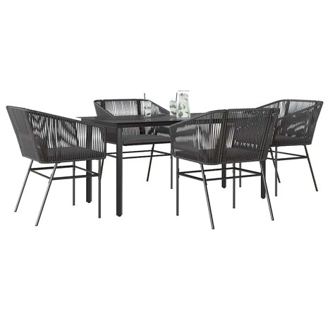 5-delige Tuinset met kussens poly rattan glas zwart