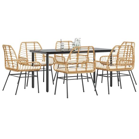 7-delige Tuinset met kussens poly rattan glas bruin