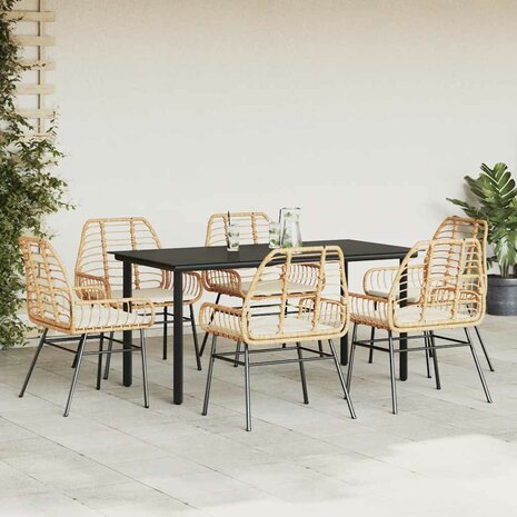 7-delige Tuinset met kussens poly rattan glas bruin