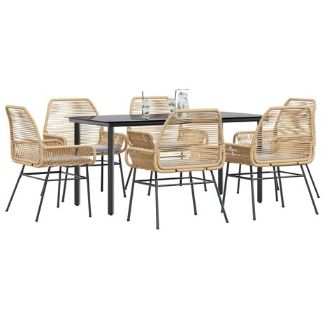 7-delige Tuinset met kussens poly rattan glas bruin