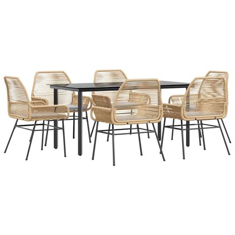 7-delige Tuinset met kussens poly rattan glas bruin