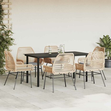 7-delige Tuinset met kussens poly rattan glas bruin