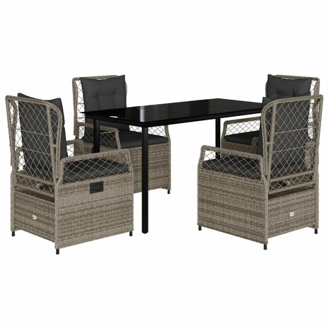 5-delige Tuinset met kussens poly rattan grijs