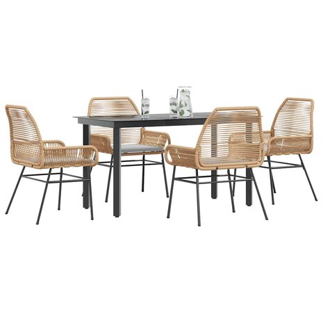 5-delige Tuinset met kussens poly rattan glas bruin