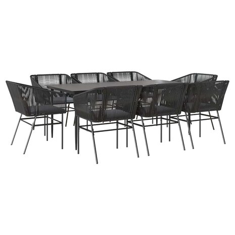 9-delige Tuinset met kussens poly rattan glas zwart