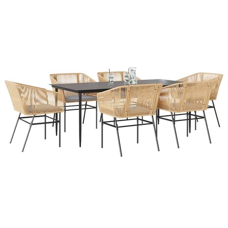 7-delige Tuinset met kussens poly rattan glas bruin