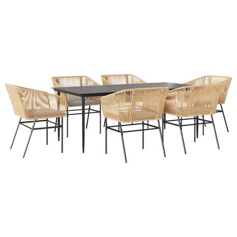 7-delige Tuinset met kussens poly rattan glas bruin