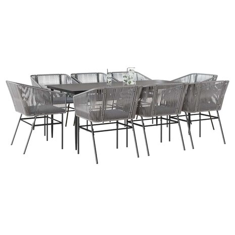 9-delige Tuinset met kussens poly rattan glas grijs
