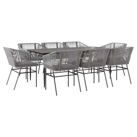 9-delige Tuinset met kussens poly rattan glas grijs
