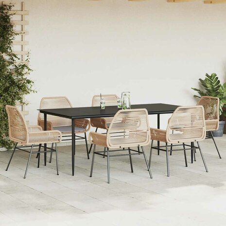 7-delige Tuinset met kussens poly rattan glas bruin