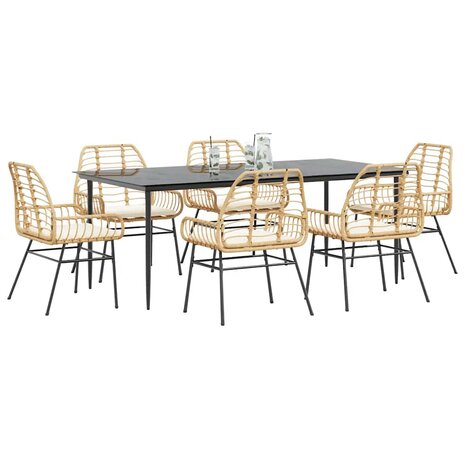 7-delige Tuinset met kussens poly rattan glas bruin