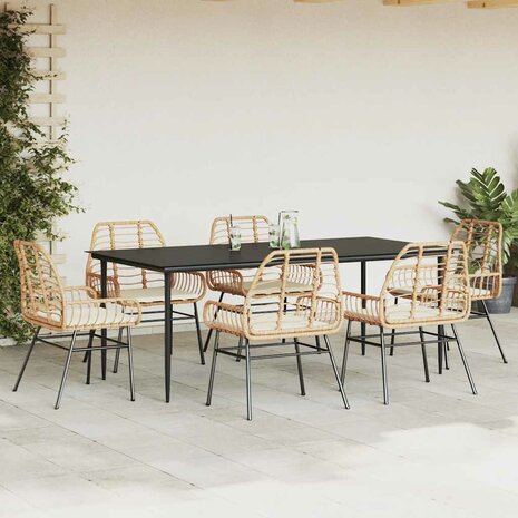 7-delige Tuinset met kussens poly rattan glas bruin