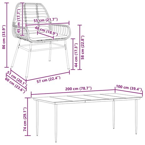 7-delige Tuinset met kussens poly rattan glas bruin