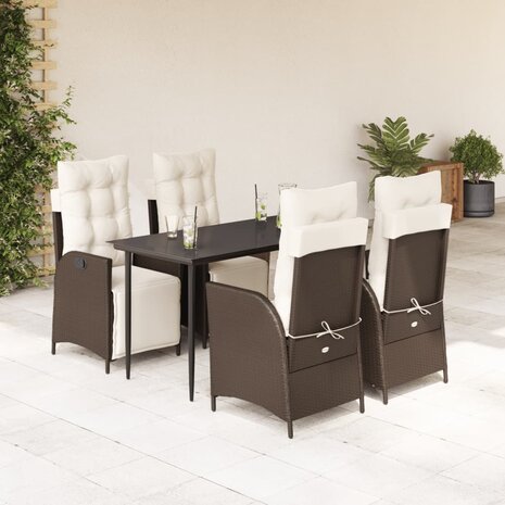 5-delige Tuinset met kussens poly rattan bruin