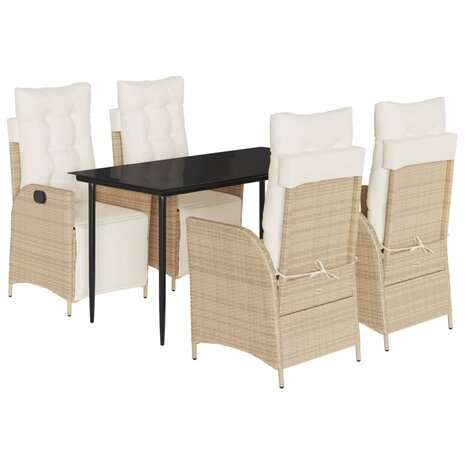 5-delige Tuinset met kussens poly rattan beige