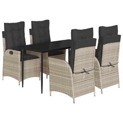 5-delige Tuinset met kussens poly rattan lichtgrijs