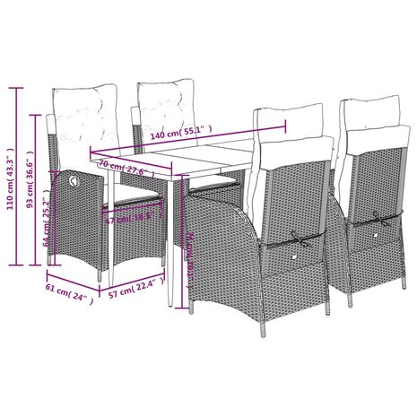 5-delige Tuinset met kussens poly rattan beige