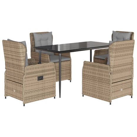 5-delige Tuinset met kussens poly rattan beige