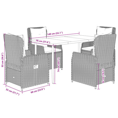 5-delige Tuinset met kussens poly rattan beige